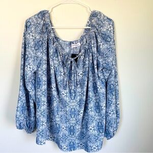 NWT First Love white and blue blouse